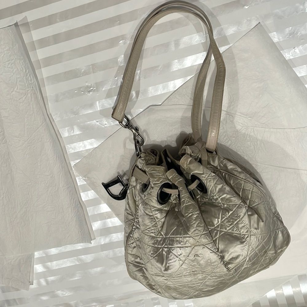 DIOR Vintage Handbag Shoulder Drawstring Hobo Bucket Quilted Bag - Picture 2 of 5